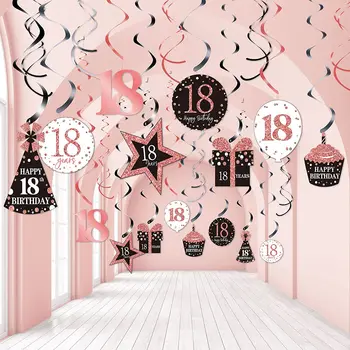 Висящи къдрите от розово злато, таван с орнаменти, блестящи къдрици от фолио за подаръци за рожден ден, 30 парчета (18 стилове)