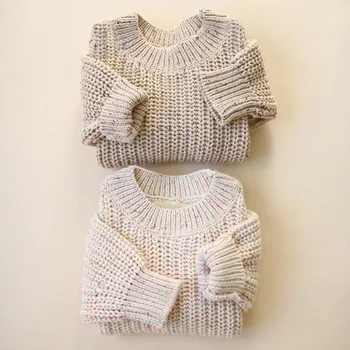 Детски Свободен пуловер, вязаная есенно-зимни дрехи за малките момчета и момичета, пуловер с кръгло деколте за малки момичета и момчета, детски връхни облекла