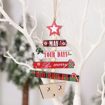 Коледен дървен медальон, висулка украса за вратата, украса за коледната елха, Коледни украси Навидад с Нов 2024 година
