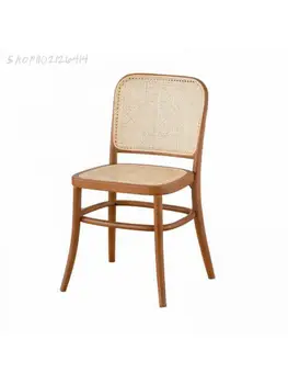 № 811 ретро стол от масивна дървесина домакински средновековен скандинавски маса за хранене, стол с облегалка от ратан, дървена работен стол