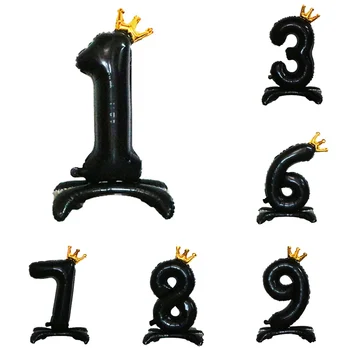 32-Инчов Номер Влакчета Черен Балон Мини Crown 0 1 2 3 4 5 6 7 8 Украса За Парти в чест на 9-тия Ден от Раждането на Бебе Душ Детски Играчки Гелиевые Глобуси