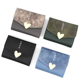 Нов дамски портфейл Short Love Three fold Wallet, Женствена чанта за карти, джоб за карти, Нула портфейл