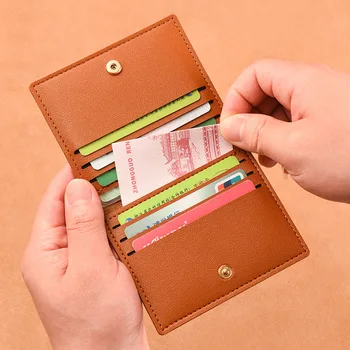 Държач за карти от изкуствена кожа, бизнес-документ за самоличност, чанти и калъфи за кредитни карти, Портфейл за жени, Кратък обикновен портфейл с бутони, Тънки чанти и калъфи за кредитни карти