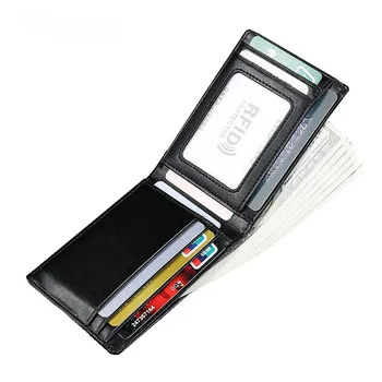 Ултра-мъжки кожен портфейл от европейската и американската телешка кожа, RFID-антимагнитный скоба за карти, модерна чанта за самовывоза