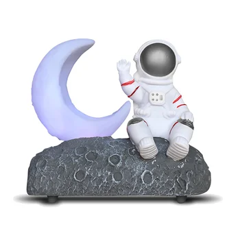 Астронавт Безжична Bluetooth Високоговорител Led Luminous Moon Light Умна Нощна Нощна Лампа Подарък За Рожден Ден Украшение-Сребърен