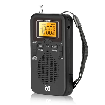 Мини радио, портативен AM/FM, двухдиапазонное стерео, изглаждат време на джобен радиоприемник с экранным дисплей, цифров алармен часовник, радио