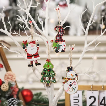 4шт Дървена Снежен човек Коледна Украса на Коледна Елха, Висящи Висулка Коледна украса За дома парти Декор Нова Година Навидад