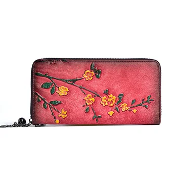 Портфейл от естествена кожа, Клатч, чанта за китката, Женски Дизайн на Жена в чантата си ръчно изработени релефни и цветен Модел, Естествена Кожа, дълга светкавица