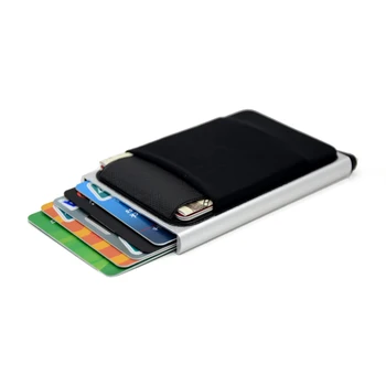 Портфейл от фин алуминий с еластична облегалка, държач за кредитни карти, мини-RFID-портфейл, автоматичен поп калъф за банкови карти