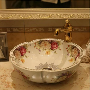 Художествена Мивка В Европейски Стил, Ръчно изработени във формата на цвете Керамичен Плот с Мивка за баня Мивка за баня