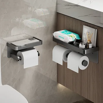 Голям Държач за тоалетна хартия, стенен Държач за ролки хартия с чекмедже за съхранение, Органайзер за тоалетната чиния, поставка за телефон, аксесоари за баня