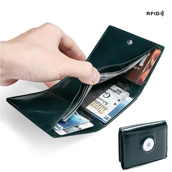 Чантата с въздушна етикет, Маслен Кожена RFID трикуспидалната Портфейл, Подходящ за Мъже и Жени, с Джоб за монети, Луксозни Портфейла, Държач за карти без въздушна етикети