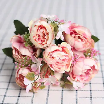 Изкуствени цветя, 3D Фалшив цвят, който не избледнява, ярък букет от рози, изкуствен божур, украса за дома със собствените си ръце за спални