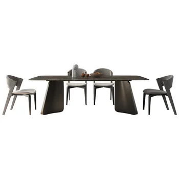 Комбинация от масата за хранене и столове от каменна плоча easy лукс модерен проста маса за хранене и хол семеен маса за хранене малък апар