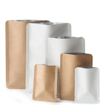 100шт Крафт хартиена торбичка с отворен покрив, обвивка от алуминиево фолио, термосвариваемый пакет за хранителни продукти, опаковки, опаковки за приготвяне на кафе, чай, орехи с плоско дъно